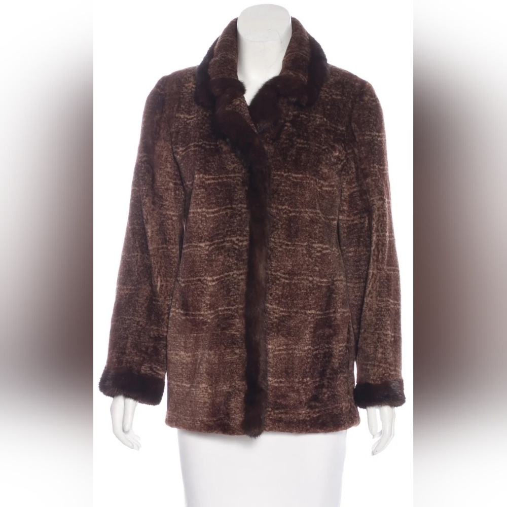 $850 Excellent Vintage Brown Mink-Trimmed Fur Coat- 8